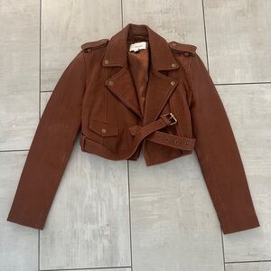 CLEOBELLA moto belted crop leather jacket size S